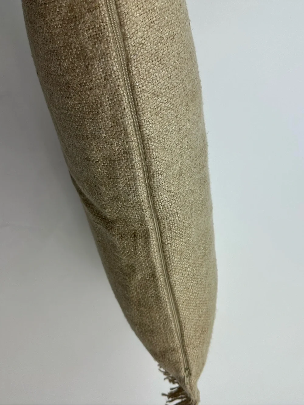 Crate & Barrel European Flax Texture Fringe Accent Pillow Size 24 x 16 Inches